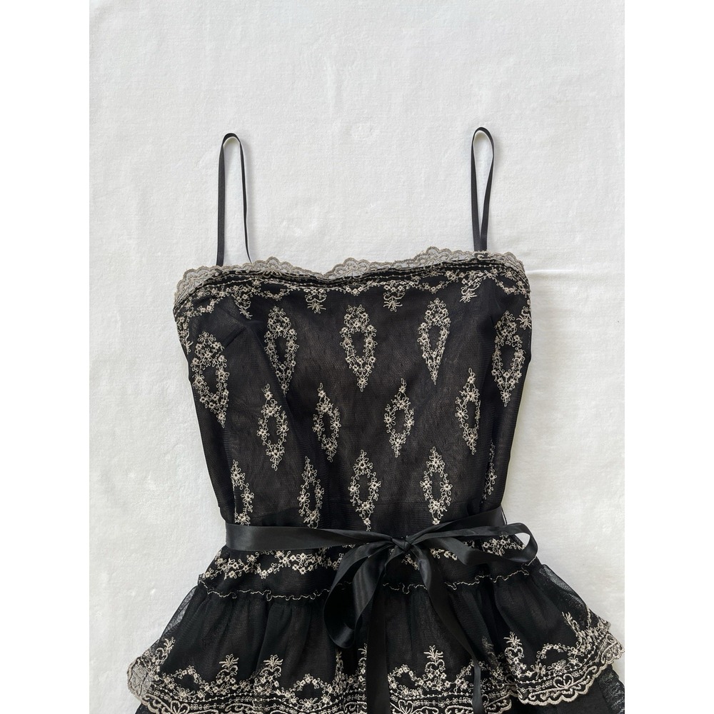 Y2K BCBG Maxazaria Cupcake Dress Strapless Evening Size 6 Lace Tulle Tiered Vtg - Picture 3 of 13